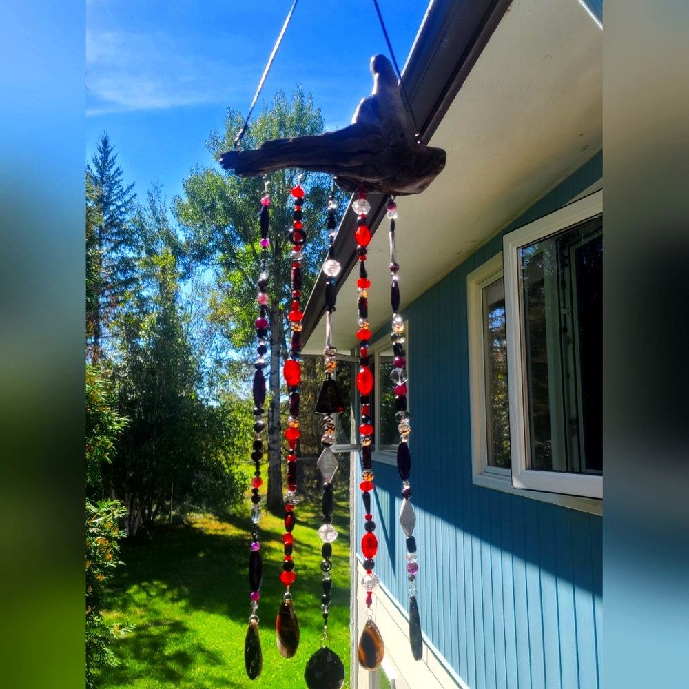 Handmade Red and Black Beaded Wind Chime - Home Accents